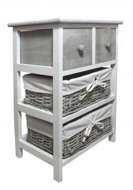 DumDekorace Rustikální komoda se 4 zásuvkami v dokonalé šedo-bílé barevné kombinaci