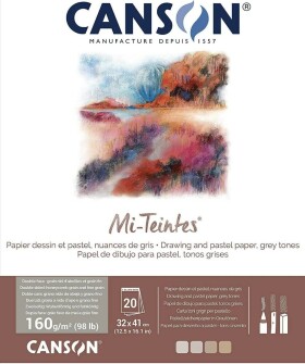Canson Mi-Teintes 20 listů 32x41 cm 160 g lepený šedé tóny