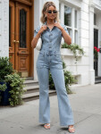 Dámská džínová kombinéza s krátkým rukávem modrá FashionStreet EY2683 XL