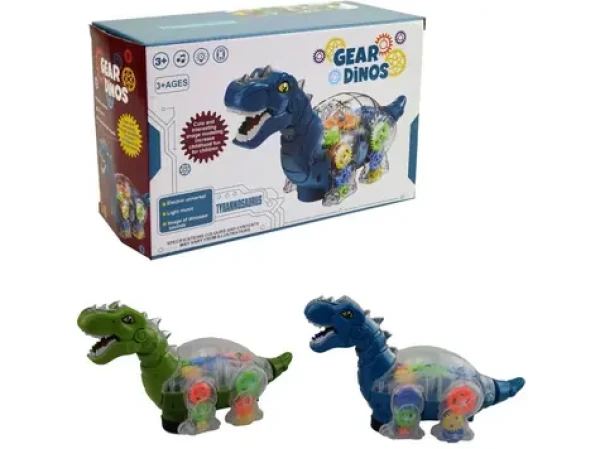 MaDe 14416 - Dinosaurus s ozubenými kolečky, na baterie, se světlem a hudbou, 24 x 14 x 19 cm