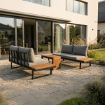 Zahradní set šedý textilen, hliník, šedá barva, polywood světle hnědá barva