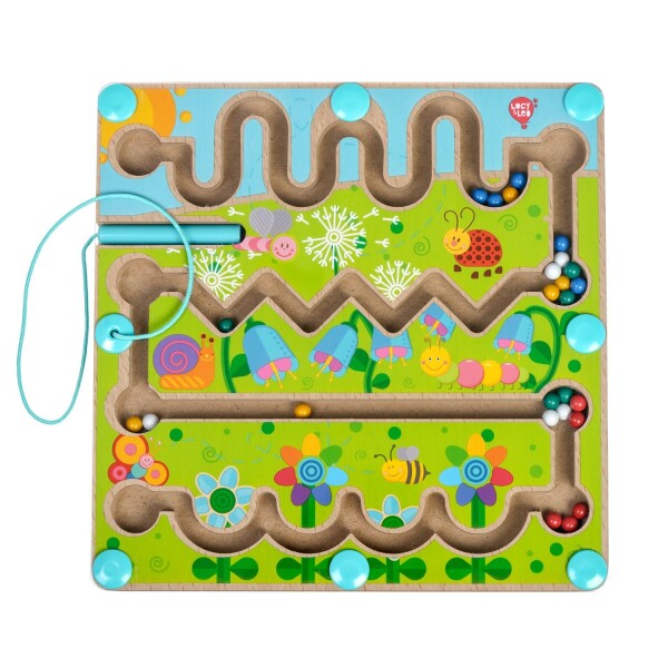 Lucy &amp; Leo 185 Květiny - dřevěný motorický labyrint s magnetickou tužkou
