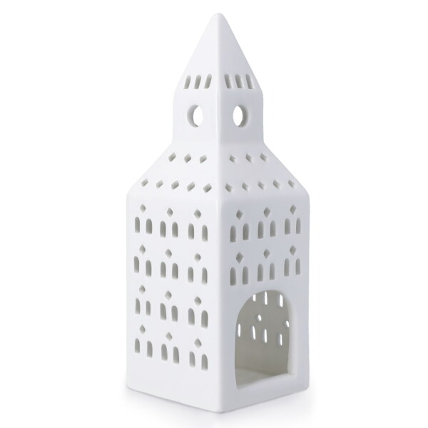 KÄHLER Lucerna domeček Church Tower 20 cm, bílá barva, keramika