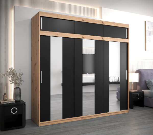 Šatní skříň Abi Po s nástavcem Barva korpusu: Dub artisan, Rozměry: 250 cm, Dveře: Černá