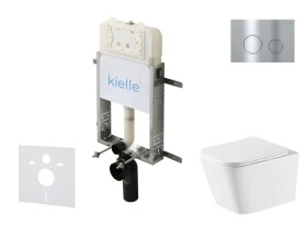 Kielle - Genesis New Set předstěnové instalace, klozetu Arkas I, Vortex Rimless+, sedátka softclose a tlačítka Gemini New II, lesklý chrom 30528SZ77