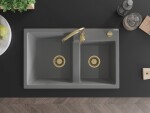 MEXEN/S - Tomas granitový dřez 2-bowl včetně baterie Telma, šedá 6516-71-670200-50