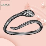 Stříbrný prsten Graceful Snake Black, stříbro 925/1000, had, Černá nastavitelná