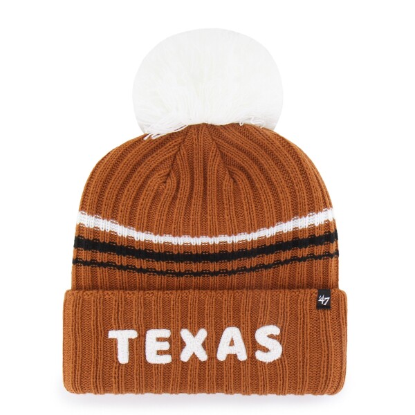 47 Brand Dámská zimní čepice Texas Longhorns NCAA Seasonal Fuzzy Script Big Pom Knit