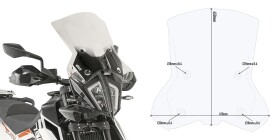 7710DT plexi čiré Ktm Adventure 790/790R (-20)/390 (-24)/890 (-22), vxš450x470 mm, nutný D 7711KIT