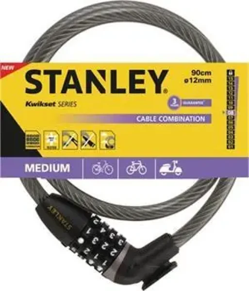 Stanley Bike Lock Medium / Kombinační zámek na kolo / 90 cm / O 12 mm / 4místná kombinace (S755-205)