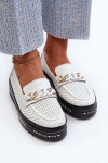 Dámské kožené mokasíny na platformě s řetízkem S.Barski LR618 Bílé 36
