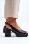 Zazoo 40376 Kožené sandály na masivním podpatku Černé 40