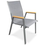 Židle zahradní šedý textilen, šedá kovová konstrukce, područky polywood v dekoru dubu