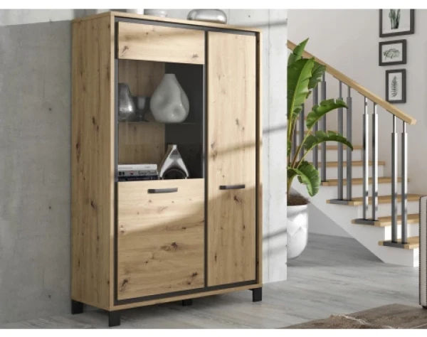 Nízká vitrína Trondheim 101 cm, dub artisan/dub černý
