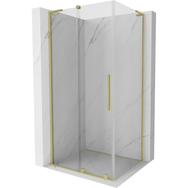 MEXEN/S - Velar L sprchový kout, posuvné dveře 120 x 100, transparent, zlato kartáčovaná 871-120-100-03-55
