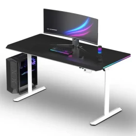 ULTRADESK Quest bílá černá / Herní stůl / 140 x 70 cm / 72-120 cm / elektrická nastavitelná výška / LED RGB osvětlení (UD-QST-FRWT/DTBB)