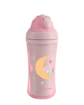 KikkaBoo Hrnek se silikonovým brčkem 220ml 8m+ Moony me Pink / od 8 měsíců (31302030079KB)