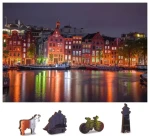 WOODEN CITY Dřevěné puzzle Noční Amsterdam 2v1