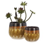 MADAM STOLTZ Kameninový obal na květináč Reactive Yellow / Brown / Beige menší, žlutá barva, hnědá barva, keramika