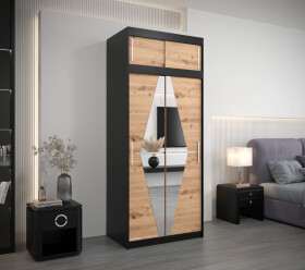 Šatní skříň Abi Bo s nástavcem Barva korpusu: Černá, Rozměry: 100 cm, Dveře: Dub artisan