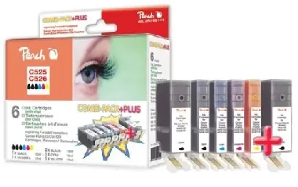 Peach Combi Pack Plus s cipem Remanufactuer, XL-výnos, kompatibilní s Canon CLI-526, PGI-525 (314466)