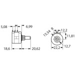 Piher T21TH-M0607253B2020MTA, T21TH-M0607253B2020MTA otočný potenciometr, Stereo, 0.1 W, 25 kΩ, 1 ks