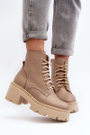Zazoo 3413 Dámské kožené botky na robustním podpatku béžové 41