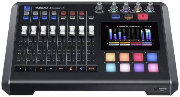 Tascam Mixcast 4 černá / Podcastový mixér / Dotykový displej / Bluetooth / 4x XLR/TRS vstup / USB-C (MIXCAST 4)