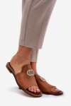 Elegantní Dámské Kožené Pantofle S Dekorací Zazoo 3008 Camel 40