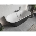 MEXEN/S - Oris volně stojící vana nástěnná reliéf 150 x 75, bílá/šedá, sifon a přepad grafit kartáčovaná 52871507562-66