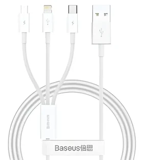 Baseus Superior Series bílá / Datový kabel / USB-A - USB-C, microUSB, Lightning / 3,5 A / 0,5 m (57983131225)