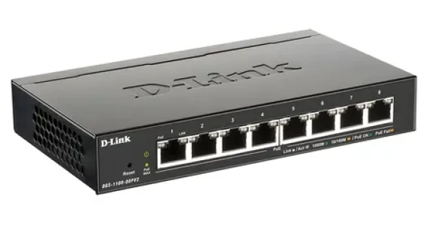 D-Link DGS-1100-08PV2/E / Switch / 8-port 10/100/1000 Mbps / 8x PoE+ / Smart Managed (DGS-1100-08PV2/E)