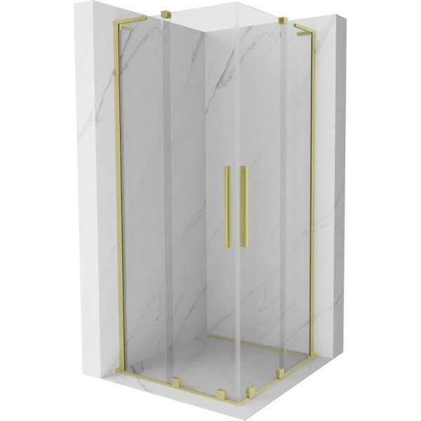 MEXEN/S - Velar L Duo sprchový kout, posuvné dveře 90 x 90, transparent, zlato kartáčovaná 871-090-090-02-03-55