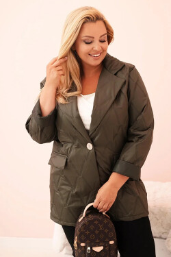 Dámská bunda Plus Size prošívaná s límcem a knoflíkem khaki UNI