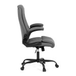 Křeslo kancelářské, šedá ekokůže, kovový kříž, kolečka na tvrdé podlahy