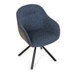 Židle jídelní, modrá látka a tmavě šedá látka v dekoru vintage kůže, černý kov, otočná P90°+ L90° s vratným mechanismem