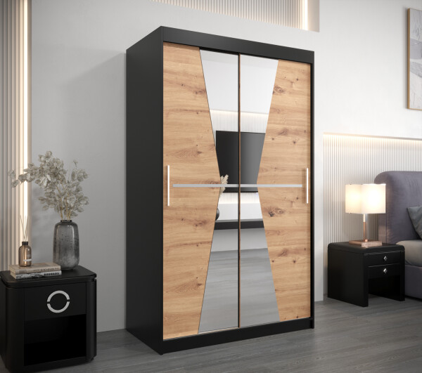 Šatní skříň Abi Ma Barva korpusu: Černá, Rozměry: 120 cm, Dveře: Dub artisan