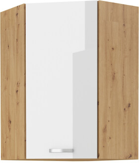 Horní rohová skříňka Artisan 60x60 GN-90 1F (45°) Barva korpusu: Dub artisan, Barva dvířek: Bílý lesk