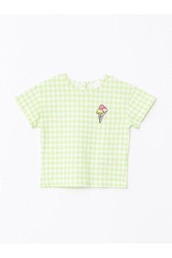 LC Waikiki Crew Neck Short Sleeve Checkered Cotton Baby Girl T-Shirt.