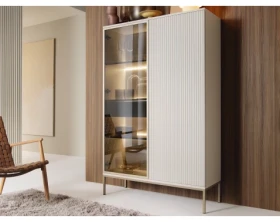 Vitrína Sento, kašmírově béžová/šampaň, s osvětlením