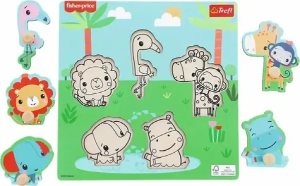 Trefl - Vkládačka - Dřevěná vkládačka Fisher Price: Zábava v divočině