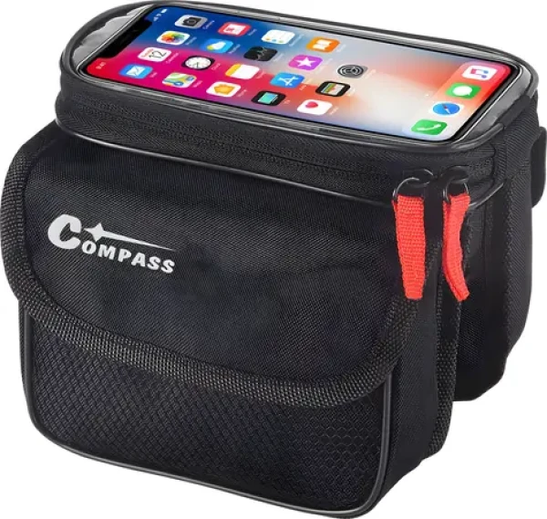 COMPASS Cyklotaška na rám oboustranná / Brašna na kolo / 2× 0,9 l / kapsa na telefon do 6,7"