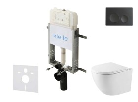 Kielle - Genesis New Set předstěnové instalace, kompaktního klozetu Oudee, Vortex Rimless+, sedátka softclose a tlačítka Gemini New I, matná černá 30528SZ39