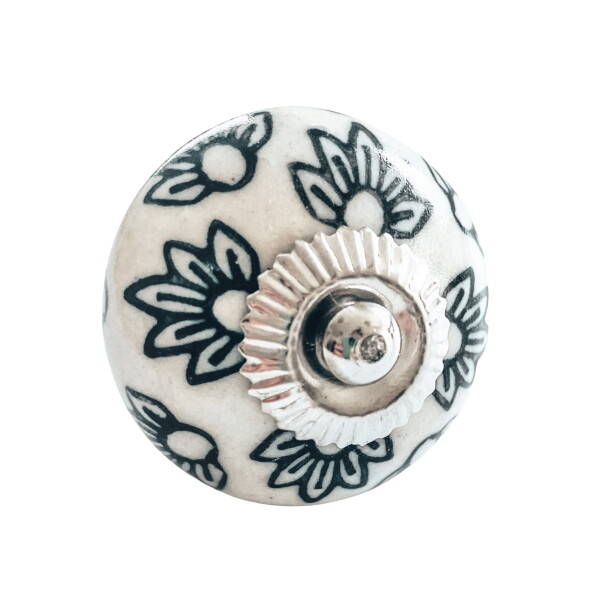 La finesse Porcelánová úchytka Off White/Dark Flowers 4,2 cm, černá barva, kov, keramika 40 mm