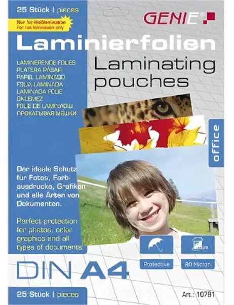 GENIE Laminovací fólie A4 / Laminovací fólie / 25 ks / Voděodolné (10781)