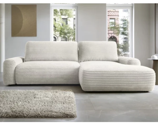 Rohová sedačka Cord, smetanově bílá strukturovaná látka, pravý roh