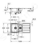 GROHE - Dřezy Dřez K500 s automatickým odtokem, 1000x500 mm, kartáčovaná nerez 31572SD1