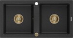 MEXEN/S - Mario granitový dřez 2-bowl 820x436 mm, czarny/srebrny metalik,+ zlatý sifon 6504822000-73-G