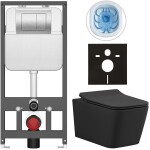 CERANO - Kompletní WC set Basic/Forte - černá matná - WC tlačítko Maxio/Stříbrná - závěsné - předstěnová instalace - 51x36 CER-8050BD86403