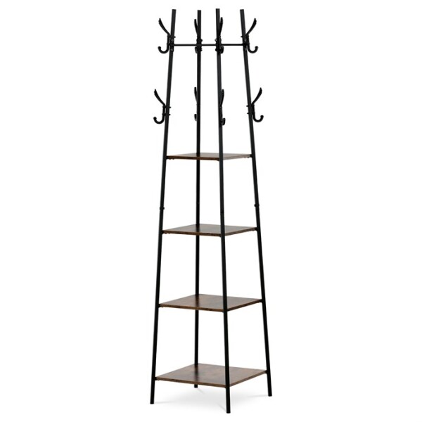 Věšák se 4 policemi, dekor staré dřevo, MDF, černý lak